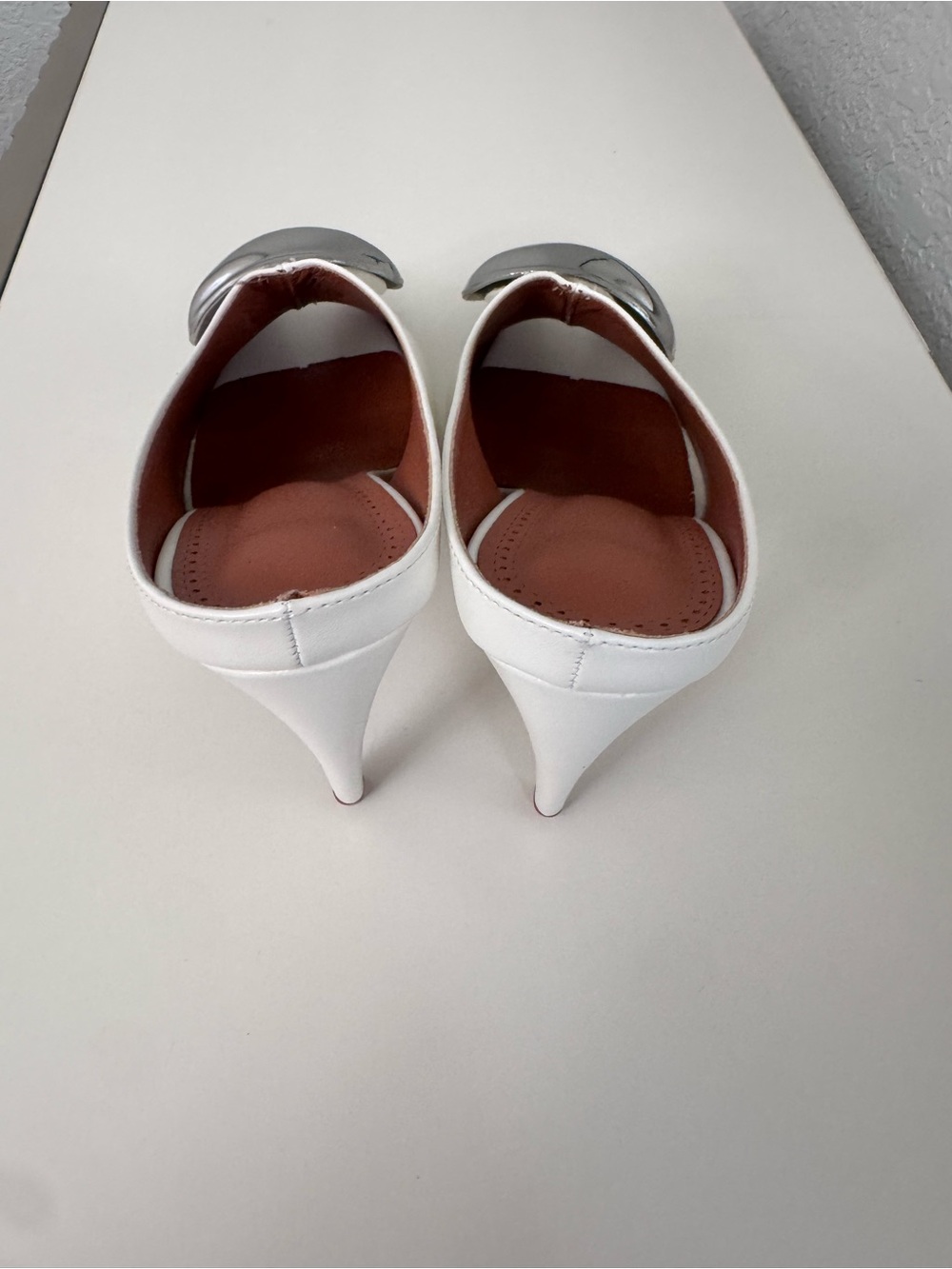 White OpenToe Statement Heel with Silver Accent - Picture 6 of 10